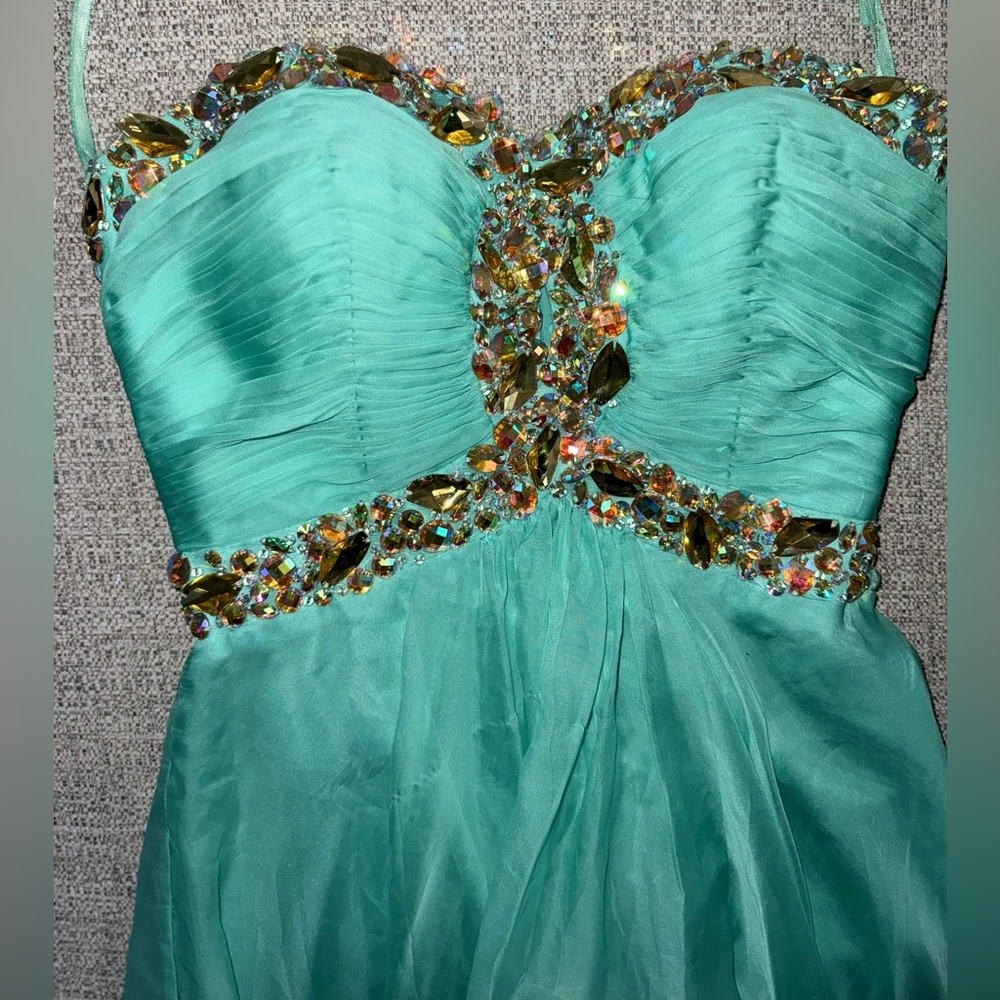 Elegant Turquoise Embellished Dress